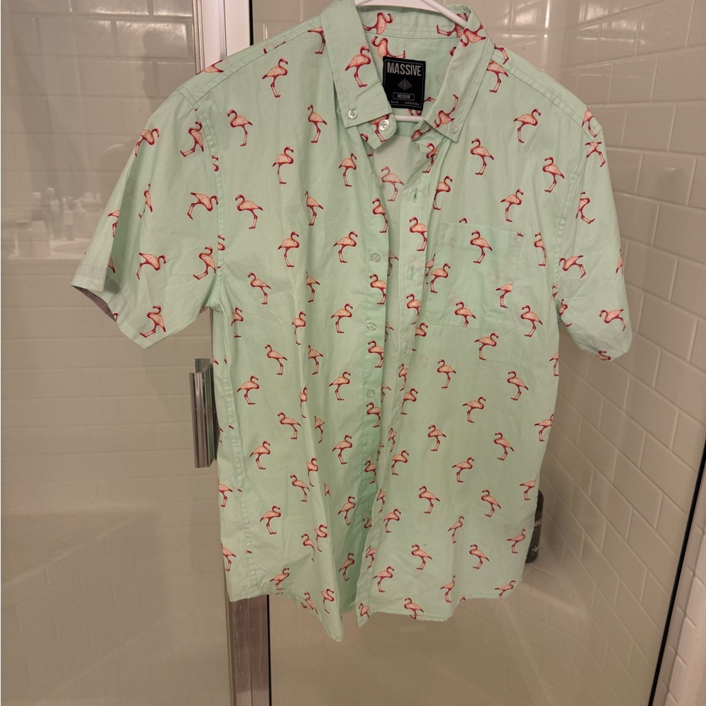 Green and Red Floral Casual Button Down Shirt